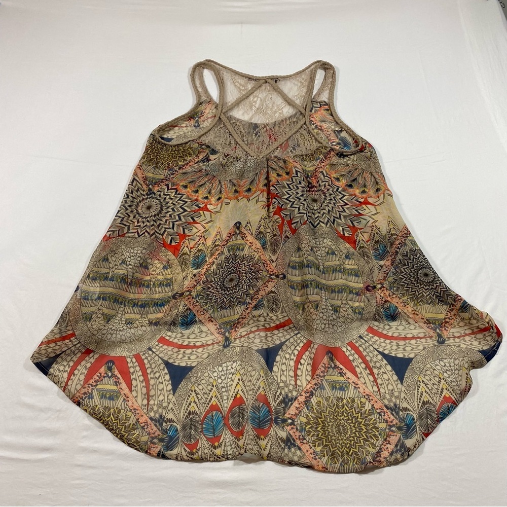 Doe & Rae Tank Top woman’s large Boho Lace Blouse High Low Summer Flowy Sheer - Picture 10 of 13